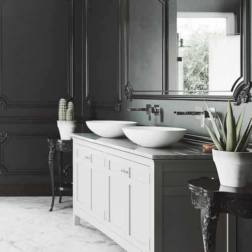 Main product image of Lotus Matte Stone 16" x 16" x 5" Round Vessel Bathroom Sink (Modern White)