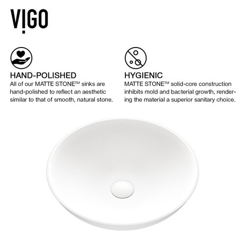 Main product image of Lotus Matte Stone 16" x 16" x 5" Round Vessel Bathroom Sink (Modern White)