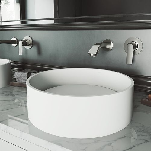 Main product image of Anvil Matte Stone 16" x 16" x 5" Round Vessel Bathroom Sink (Modern White)