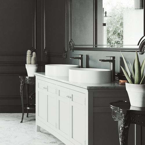 Main product image of Anvil Matte Stone 16" x 16" x 5" Round Vessel Bathroom Sink (Modern White)
