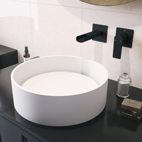 Main product image of Anvil Matte Stone 16" x 16" x 5" Round Vessel Bathroom Sink (Modern White)