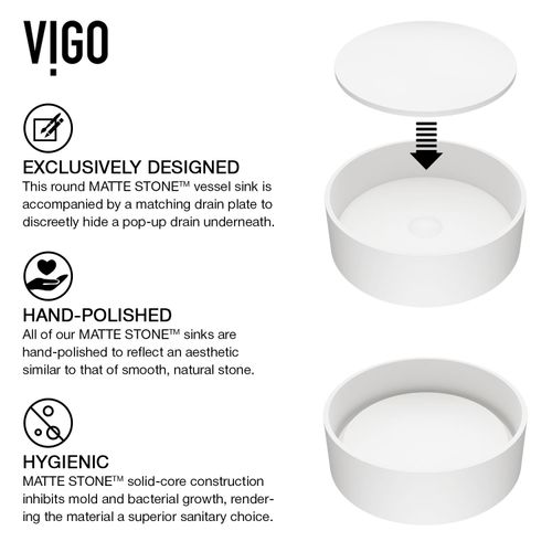 Main product image of Anvil Matte Stone 16" x 16" x 5" Round Vessel Bathroom Sink (Modern White)