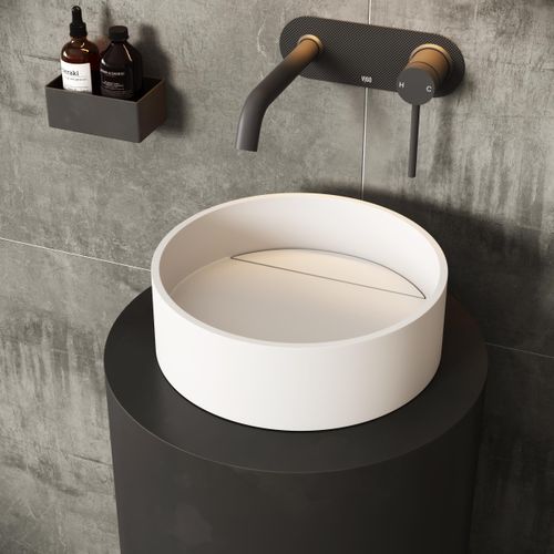 Main product image of Montauk Matte Stone 15" x 15" x 5" Round Vessel Bathroom Sink (Modern White)