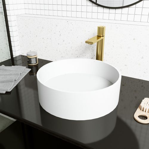 Main product image of Montauk Matte Stone 15" x 15" x 5" Round Vessel Bathroom Sink (Modern White)