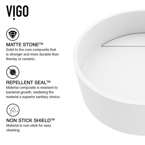 Main product image of Montauk Matte Stone 15" x 15" x 5" Round Vessel Bathroom Sink (Modern White)
