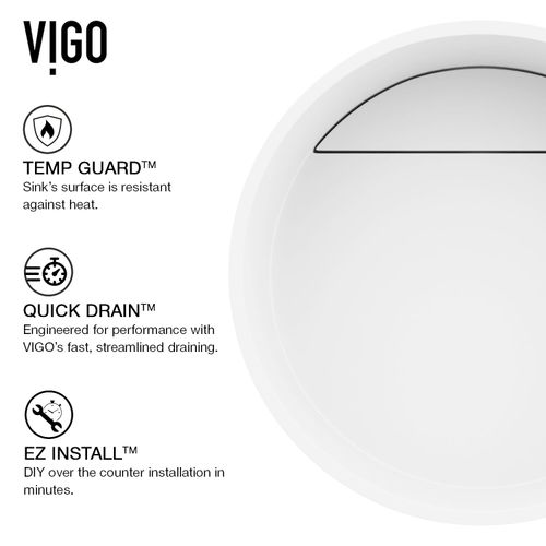 Main product image of Montauk Matte Stone 15" x 15" x 5" Round Vessel Bathroom Sink (Modern White)