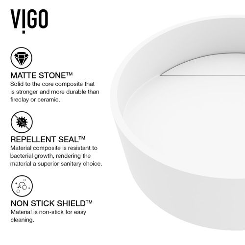 Main product image of Starr Matte Stone 15" x 15" x 5" Round Vessel Bathroom Sink (Modern White)