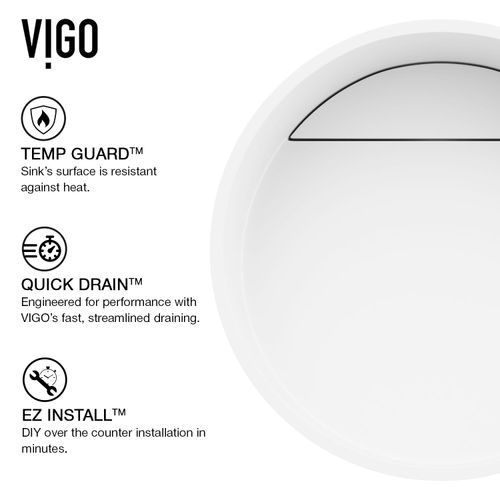 Main product image of Starr Matte Stone 15" x 15" x 5" Round Vessel Bathroom Sink (Modern White)