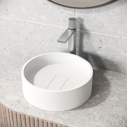 Main product image of Bryant Matte Stone 15" x 15" x 5" Round Vessel Bathroom Sink (Modern White)