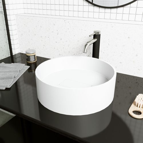 Main product image of Bryant Matte Stone 15" x 15" x 5" Round Vessel Bathroom Sink (Modern White)