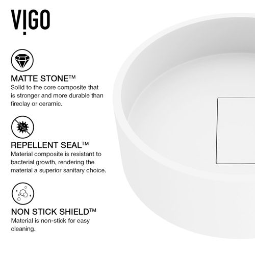 Main product image of Bryant Matte Stone 15" x 15" x 5" Round Vessel Bathroom Sink (Modern White)