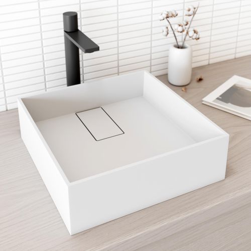 Main product image of Bryant Matte Stone 15" x 15" x 5" Square Vessel Bathroom Sink (Modern White)