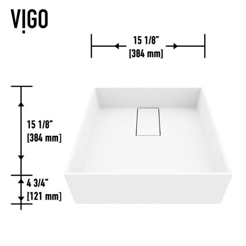 Main product image of Bryant Matte Stone 15" x 15" x 5" Square Vessel Bathroom Sink (Modern White)