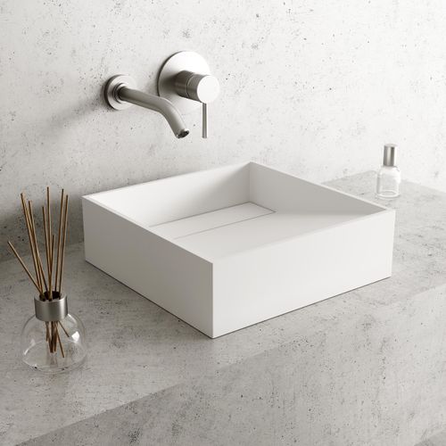 Main product image of Starr Matte Stone 15" x 15" x 5" Square Vessel Bathroom Sink (Modern White)