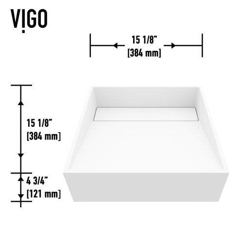 Main product image of Starr Matte Stone 15" x 15" x 5" Square Vessel Bathroom Sink (Modern White)