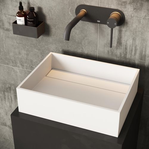 Main product image of Montauk Matte Stone 18" x 13" x 5" Rectangular Vessel Bathroom Sink (Modern White)