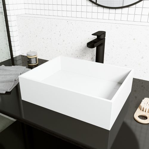 Main product image of Montauk Matte Stone 18" x 13" x 5" Rectangular Vessel Bathroom Sink (Modern White)