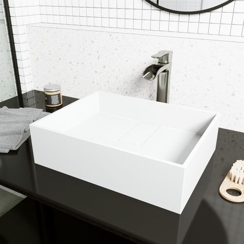 Main product image of Bryant Matte Stone 17" x 13" x 5" Rectangular Vessel Bathroom Sink (Modern White)