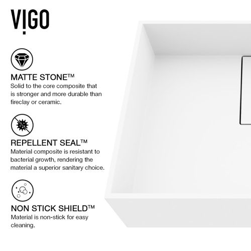 Main product image of Bryant Matte Stone 17" x 13" x 5" Rectangular Vessel Bathroom Sink (Modern White)