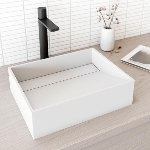 Main product image of Starr Matte Stone 17" x 13" x 5" Rectangular Vessel Bathroom Sink (Modern White)