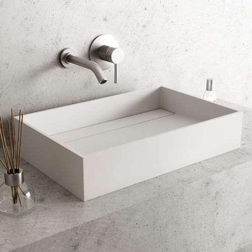 Main product image of Montauk Matte Stone 23" x 15" x 5" Rectangular Vessel Bathroom Sink (Modern White)