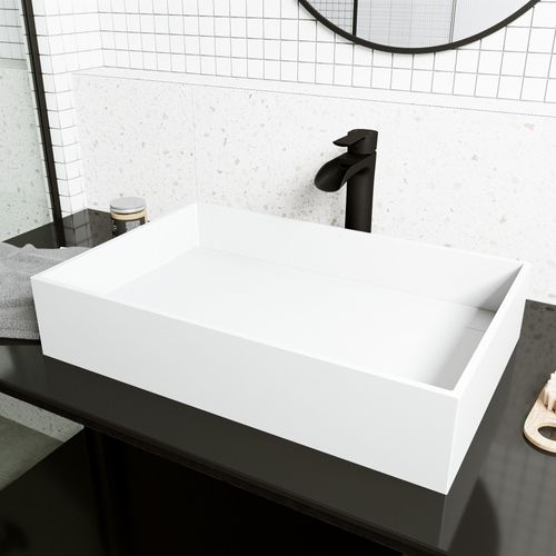Main product image of Montauk Matte Stone 23" x 15" x 5" Rectangular Vessel Bathroom Sink (Modern White)