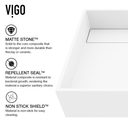 Main product image of Montauk Matte Stone 23" x 15" x 5" Rectangular Vessel Bathroom Sink (Modern White)