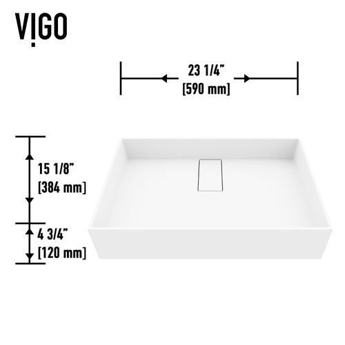 Main product image of Bryant Matte Stone 23" x 15" x 5" Rectangular Vessel Bathroom Sink (Modern White)