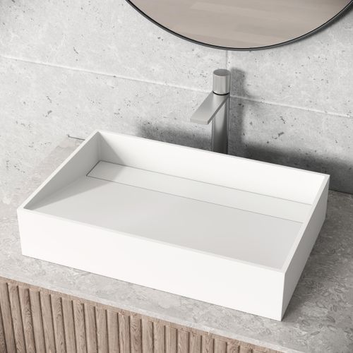 Main product image of Starr Matte Stone 23" x 15" x 5" Rectangular Vessel Bathroom Sink (Modern White)