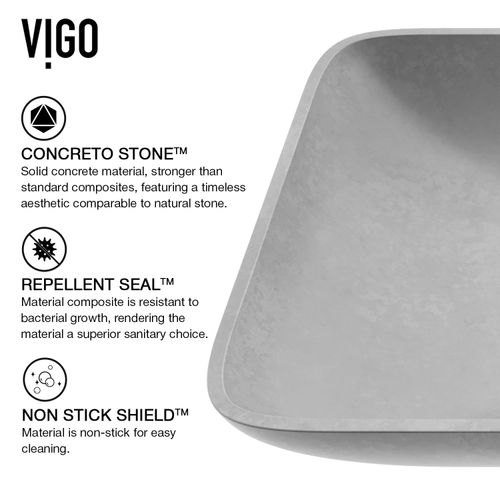 Main product image of Lorca Concreto Stone 22" x 15" x 5" Rectangular Vessel Bathroom Sink (Gothic Gray)