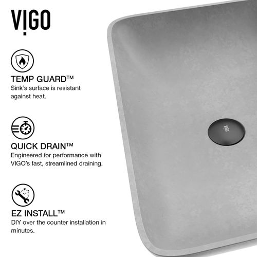 Main product image of Lorca Concreto Stone 22" x 15" x 5" Rectangular Vessel Bathroom Sink (Gothic Gray)