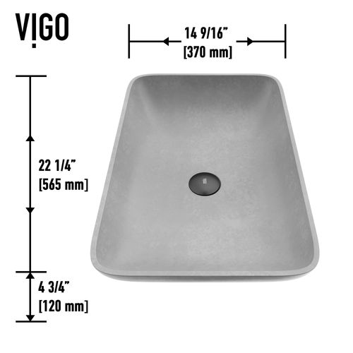 Main product image of Lorca Concreto Stone 22" x 15" x 5" Rectangular Vessel Bathroom Sink (Gothic Gray)