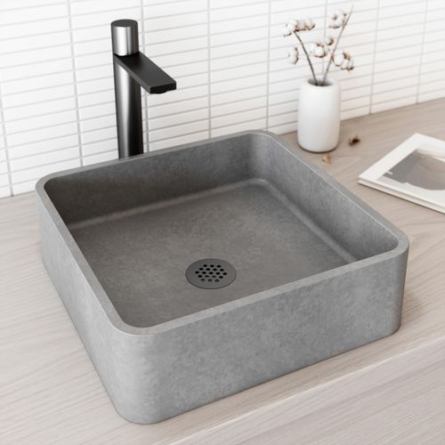 Main product image of Navona Concreto Stone 15" x 15" x 5" Square Vessel Bathroom Sink (Gothic Gray)