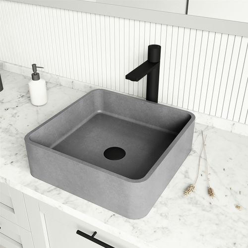 Main product image of Navona Concreto Stone 15" x 15" x 5" Square Vessel Bathroom Sink (Gothic Gray)