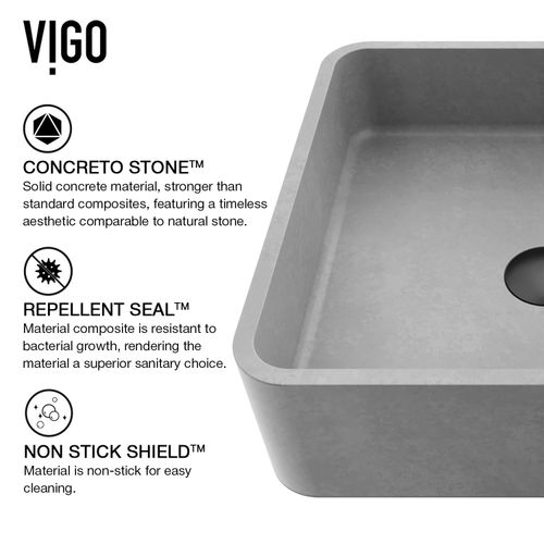 Main product image of Navona Concreto Stone 15" x 15" x 5" Square Vessel Bathroom Sink (Gothic Gray)