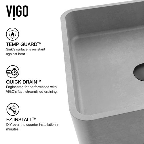 Main product image of Navona Concreto Stone 15" x 15" x 5" Square Vessel Bathroom Sink (Gothic Gray)