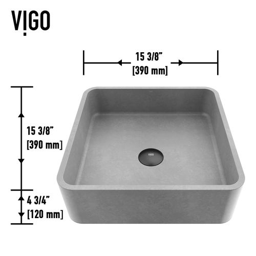 Main product image of Navona Concreto Stone 15" x 15" x 5" Square Vessel Bathroom Sink (Gothic Gray)