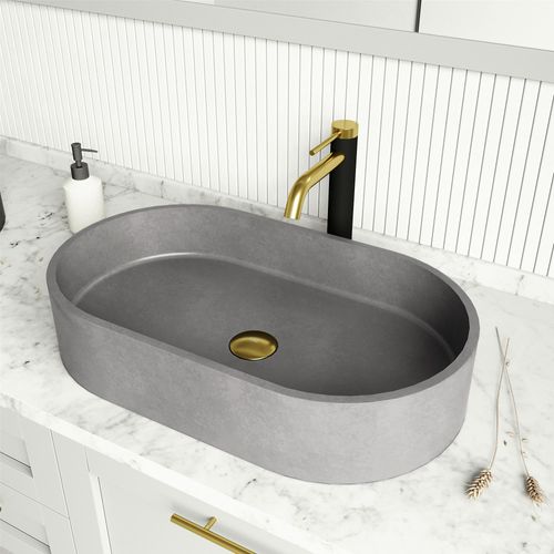 Main product image of Sagrada Concreto Stone 24" x 14" x 5" Oval Vessel Bathroom Sink (Gothic Gray)