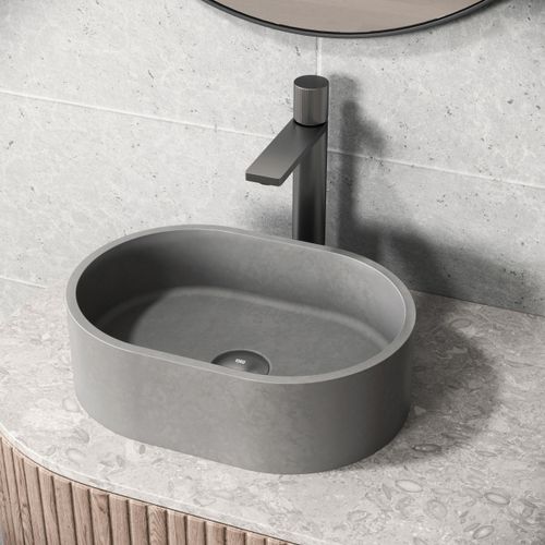 Main product image of Giralda Concreto Stone 16" x 11" x 5" Oval Vessel Bathroom Sink (Gothic Gray)