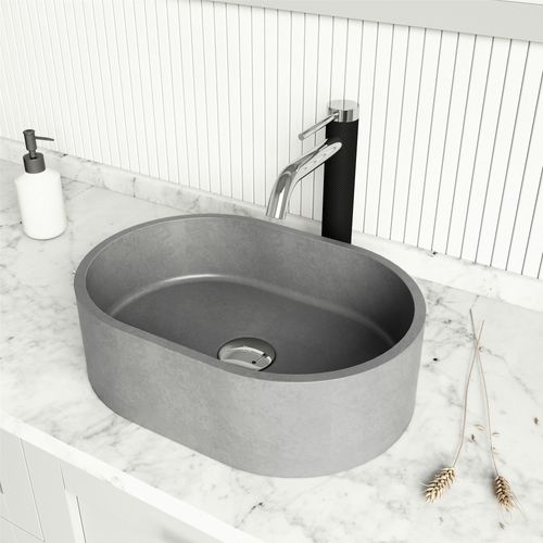 Main product image of Giralda Concreto Stone 16" x 11" x 5" Oval Vessel Bathroom Sink (Gothic Gray)