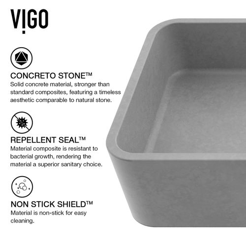 Main product image of Palazzo Concreto Stone 24" x 11" x 5" Rectangular Vessel Bathroom Sink (Gothic Gray)
