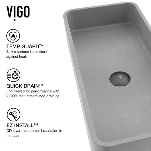 Main product image of Palazzo Concreto Stone 24" x 11" x 5" Rectangular Vessel Bathroom Sink (Gothic Gray)
