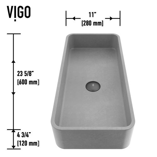 Main product image of Palazzo Concreto Stone 24" x 11" x 5" Rectangular Vessel Bathroom Sink (Gothic Gray)