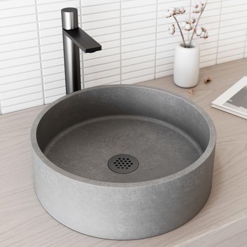 Main product image of Palermo Concreto Stone 15" x 15" x 5" Round Vessel Bathroom Sink (Gothic Gray)