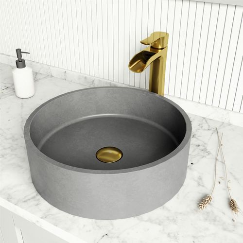Main product image of Palermo Concreto Stone 15" x 15" x 5" Round Vessel Bathroom Sink (Gothic Gray)