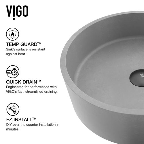 Main product image of Palermo Concreto Stone 15" x 15" x 5" Round Vessel Bathroom Sink (Gothic Gray)
