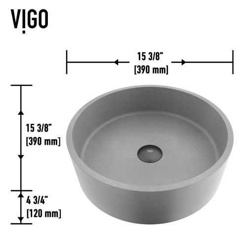 Main product image of Palermo Concreto Stone 15" x 15" x 5" Round Vessel Bathroom Sink (Gothic Gray)