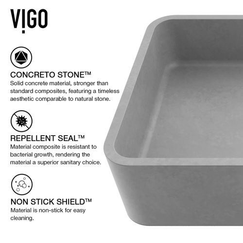 Main product image of Cordoba Concreto Stone 20" x 13" x 5" Rectangular Vessel Bathroom Sink (Gothic Gray)