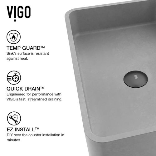 Main product image of Cordoba Concreto Stone 20" x 13" x 5" Rectangular Vessel Bathroom Sink (Gothic Gray)