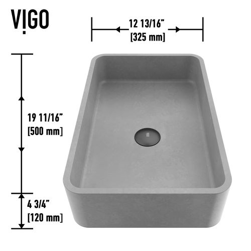 Main product image of Cordoba Concreto Stone 20" x 13" x 5" Rectangular Vessel Bathroom Sink (Gothic Gray)